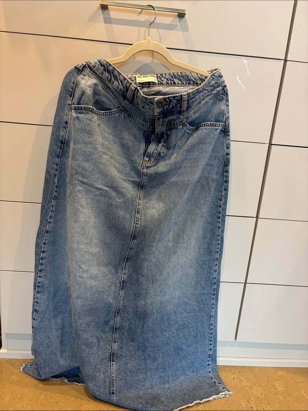 Free People Light Blue Washed Denim Maxi Skirt